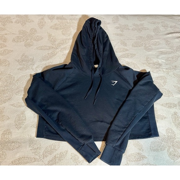Gymshark Cropped Hoodie Sweatshirt Women Black Athletic Workout Size Large - Picture 7 of 13